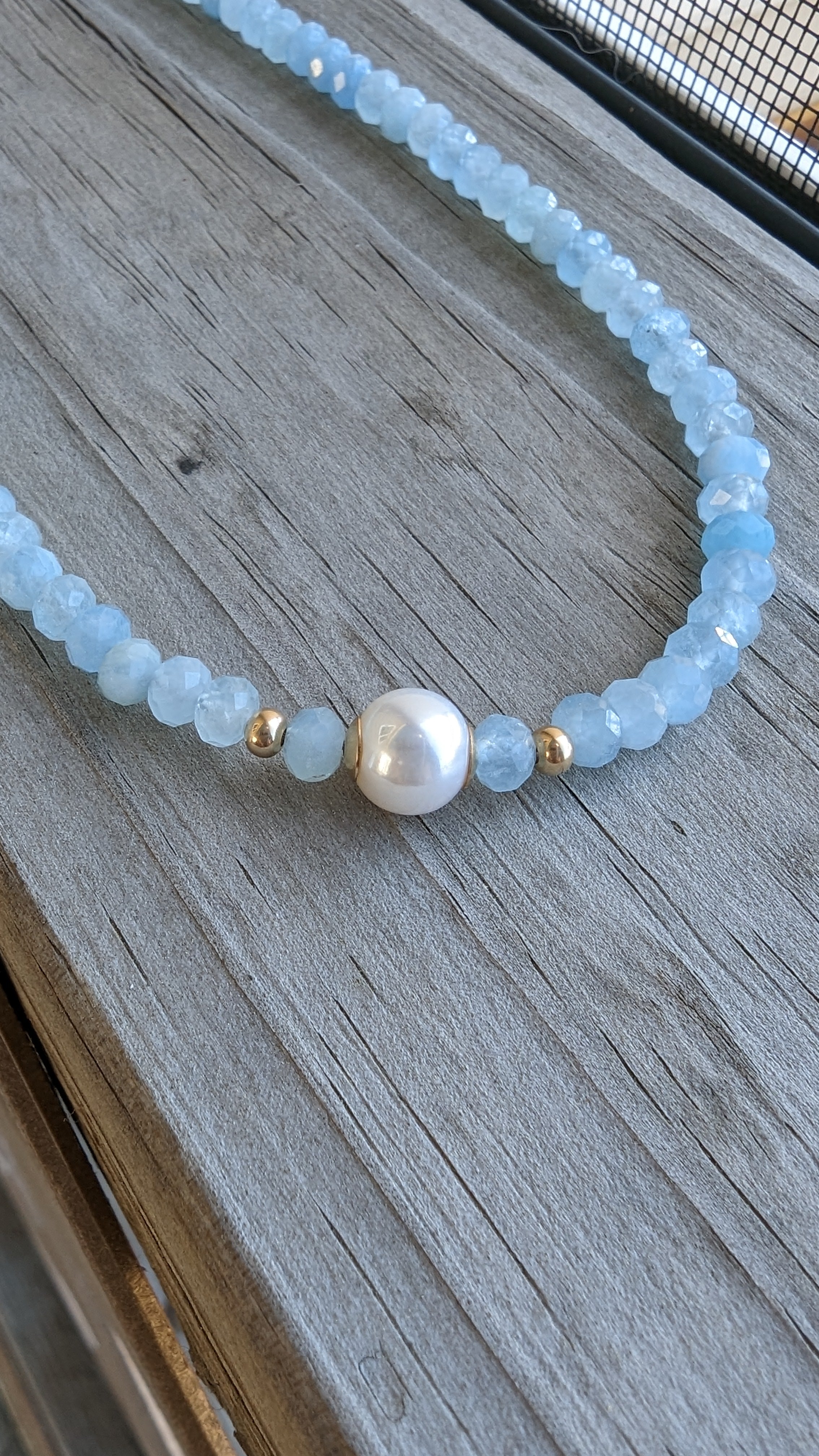 Custom Pearl Aquamarine Blue Sapphire And Diamond Necklace #103384 -  Seattle Bellevue | Joseph Jewelry
